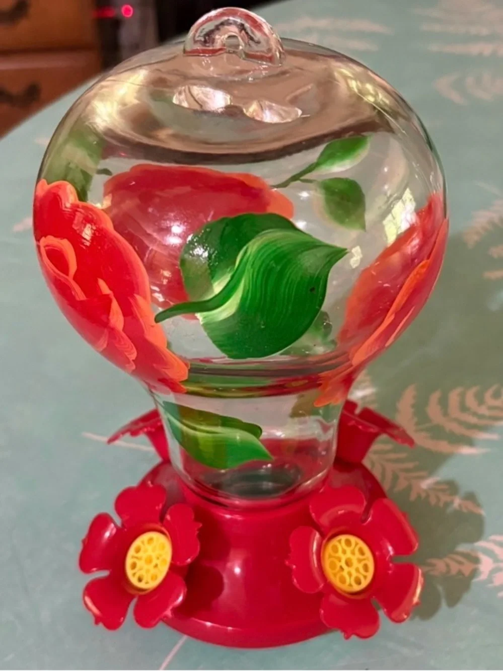 Garden Treasures Hand Painted Glass Hanging Hummingbird Feeder- 27-oz